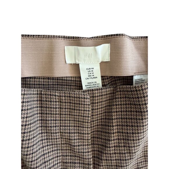 H&M Brown Houndstooth Plaid Wide Leg Pull On Dress Pants Size US 14 NEW NWT - Picture 6 of 10